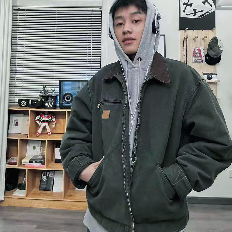 Carhartt Carhartt J97 Detroit Стиранная и поношенная мужская и женская куртка на молнии с застежкой-молнией, тренд красоты куртки Изображение 1