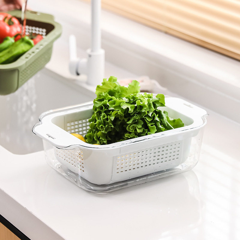 Retractable Drain Basket Kitchen Vegetable Basket Wash Basin Drain Household Living Room Fruit Plate Water Filter Basket