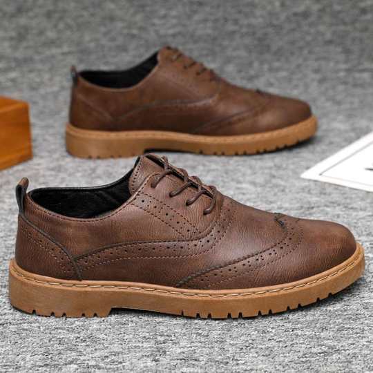 2025新款男鞋休闲皮鞋夏季新款布洛克英伦复古商务正装百搭工装鞋