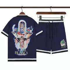 Casablanca Summer Thin Men's Short Sleeve Shirt Set 2024 Retro High-Street Hip-Hop Beach Shorts Outfit