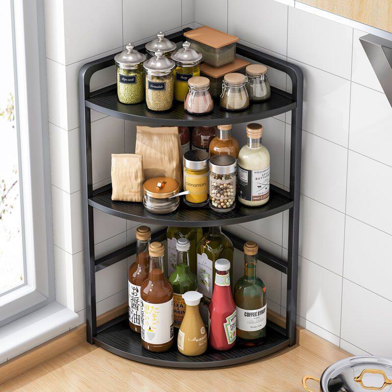 Corner Storage Rack, Spice Rack, Kitchen Supplies, Countertop Spice Rack, Stainless Steel Triangle Corner Storage Rack