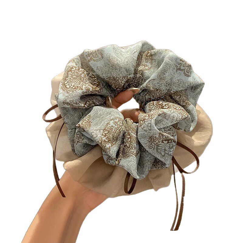 2025 New High-End Retro Floral Ribbon Scrunchie Large Bun Hair Tie Hair Rope