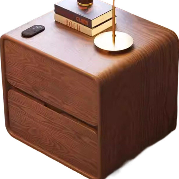 Light Luxury Solid Wood Bedside Table 2025 New Popular Cream Style Walnut Color Home Bedroom Bedside Storage Cabinet