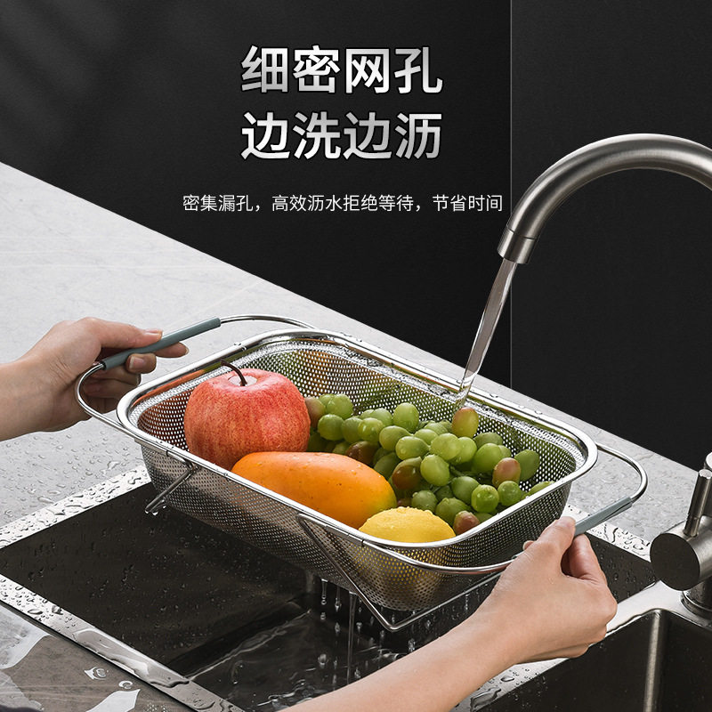 Cross-Border 201 Stainless Steel Drain Basket Retractable Sink Sink Storage Household Dish Rack Fruit and Vegetable Storage Rack