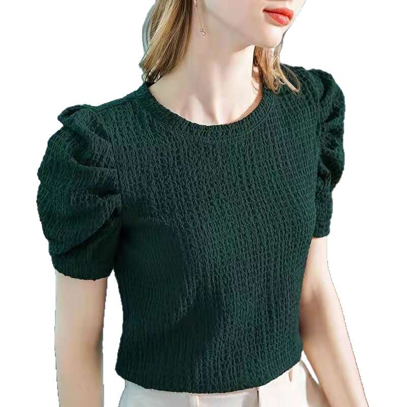 Womens Summer Short Sleeve T Shirt Lace Detail Pleated Design Casual Chic Style Available in Multiple Sizes and Colors