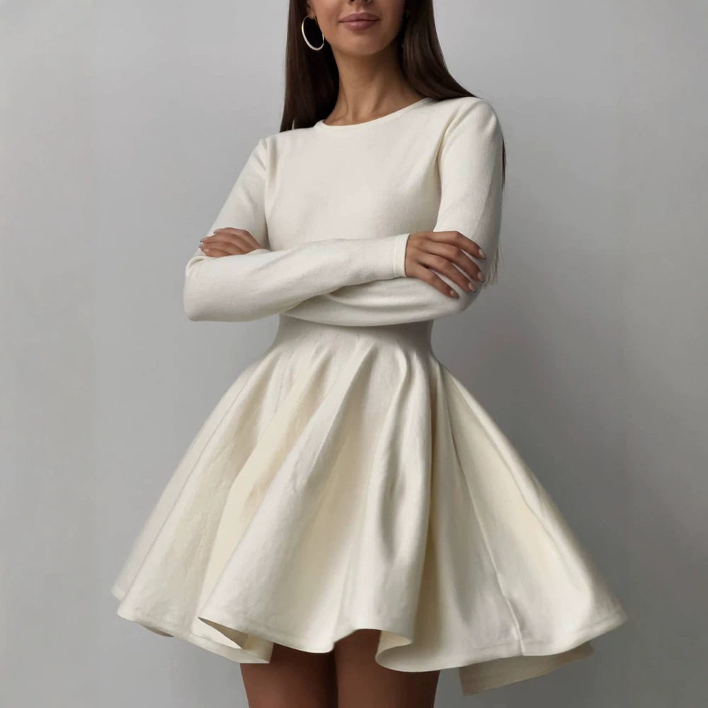 Knit Dress Round Neck Waist Defined Pleated Design Casual Chic for Everyday Wear Wholesale Available