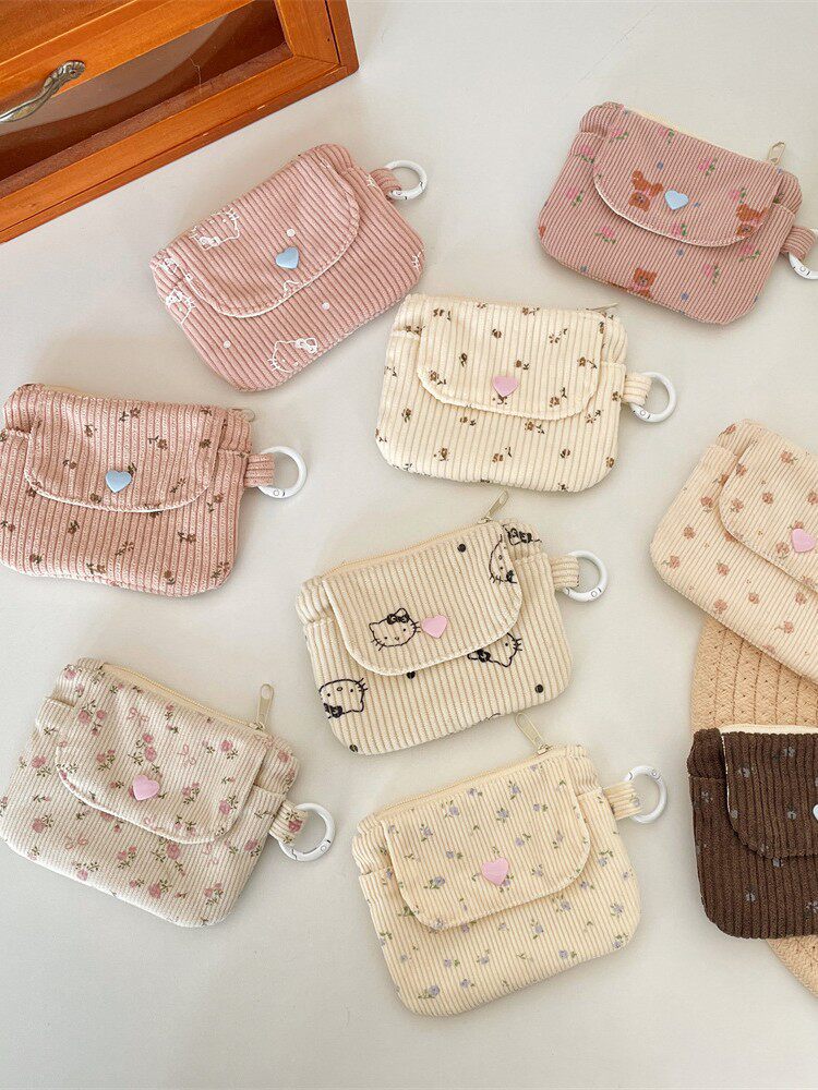 511221 Corduroy Printed Card Holder Coin Storage Bag Women's Wallet Zipper Card Holder Bank Card Id Bag