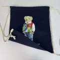 No. 4 plaid polo shirt bear drawstring pocket-navy blue