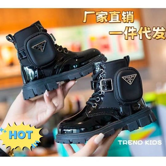 马丁靴子新款2025女童black boots时尚黑色英伦风拉链中筒儿童