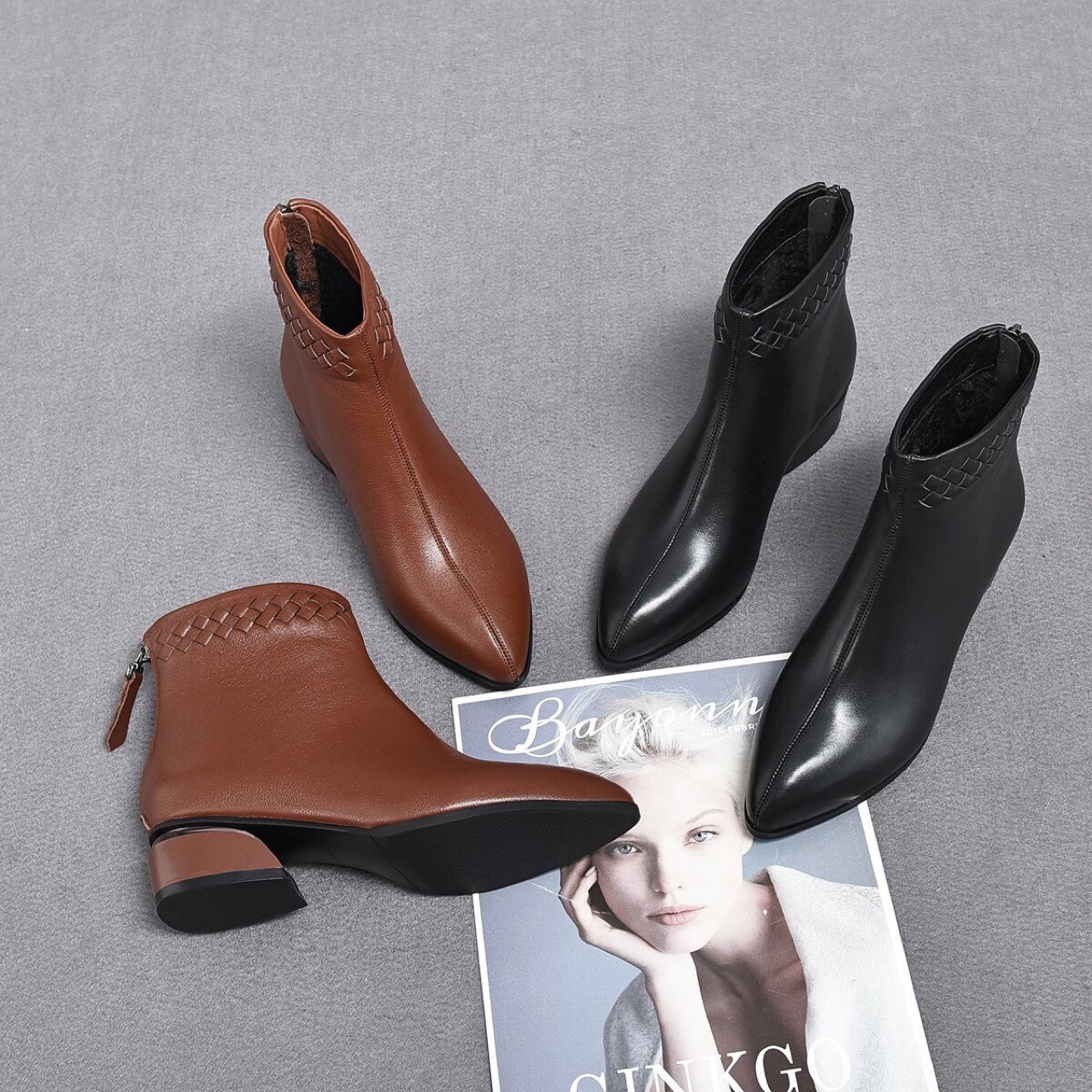 Mã D5446 Giá 1540K: Boot Cổ Thấp Nữ Torehu Mũi Nhọn Gót Vuông Hàng Xuân Thu Đông Giày Dép Nữ Chất Liệu Da Bò G04 Sản Phẩm Mới, (Miễn Phí Vận Chuyển Toàn Quốc).