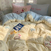 Cream Style Cute Kitten Embroidered Bed Four-Piece Set Washed Cotton Home Bed Sheetss Bed Bed Sheets Quilt Cover Bedroom Three-Piece Set