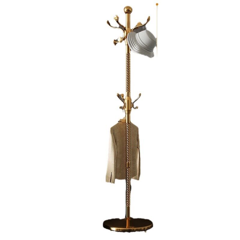 Stainless Steel Light Luxury High-End Vertical Trendy Floor-Standing Coat Rack for Bedroom and Living Room Home Use, Suitable for Hanging Bags and Clothes, Iron Rack