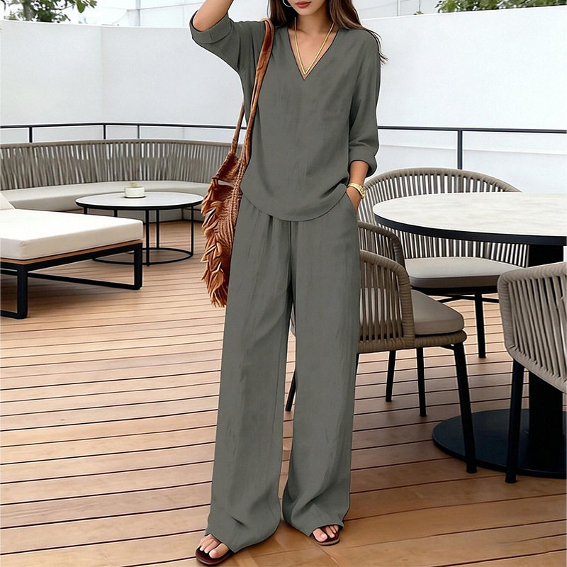 Womens Spring Wide Leg Pants Set Casual Loose Fit Solid Color Perfect for Everyday Wear Wholesale Available