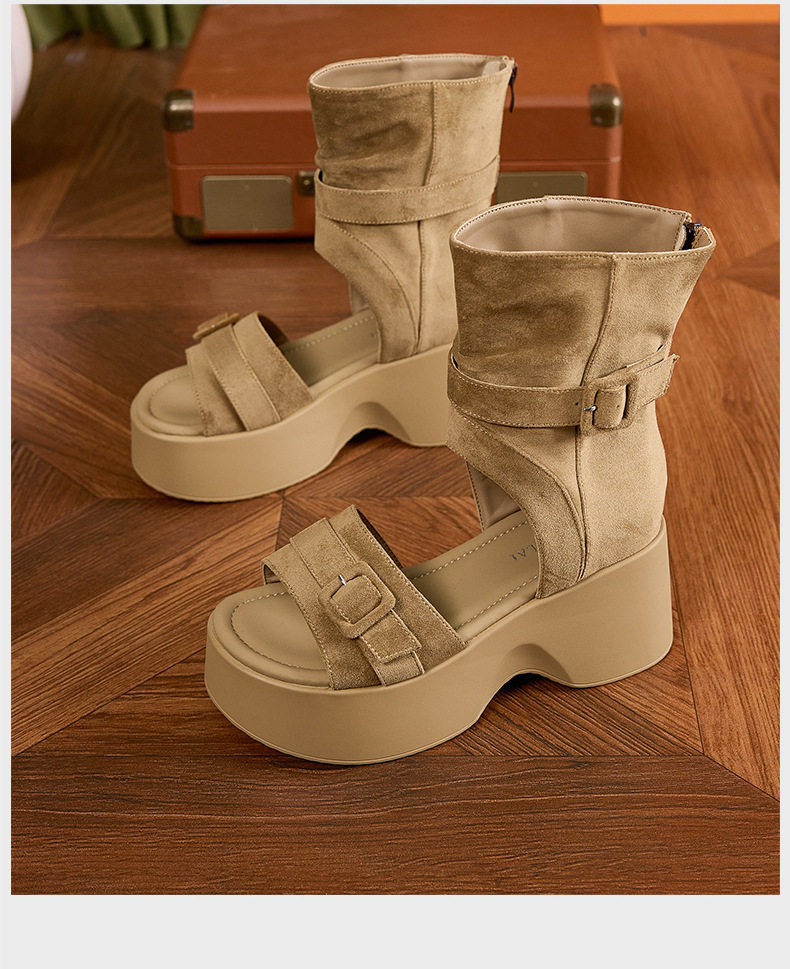 Dép sandal nữ quai chữ V đế xuồng cao 8 cm, mũi tròn, phong cách hè 2026 — Đen, Xanh dương chi tiết 15