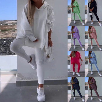 2024 Amazon Independent Station Cross-border Women's Sports Casual Slit Hooded Sweat Jacket Tight Pants Two-piece Set