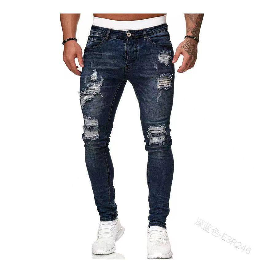 men's hip hop tight ripped narrow leg slim jeans