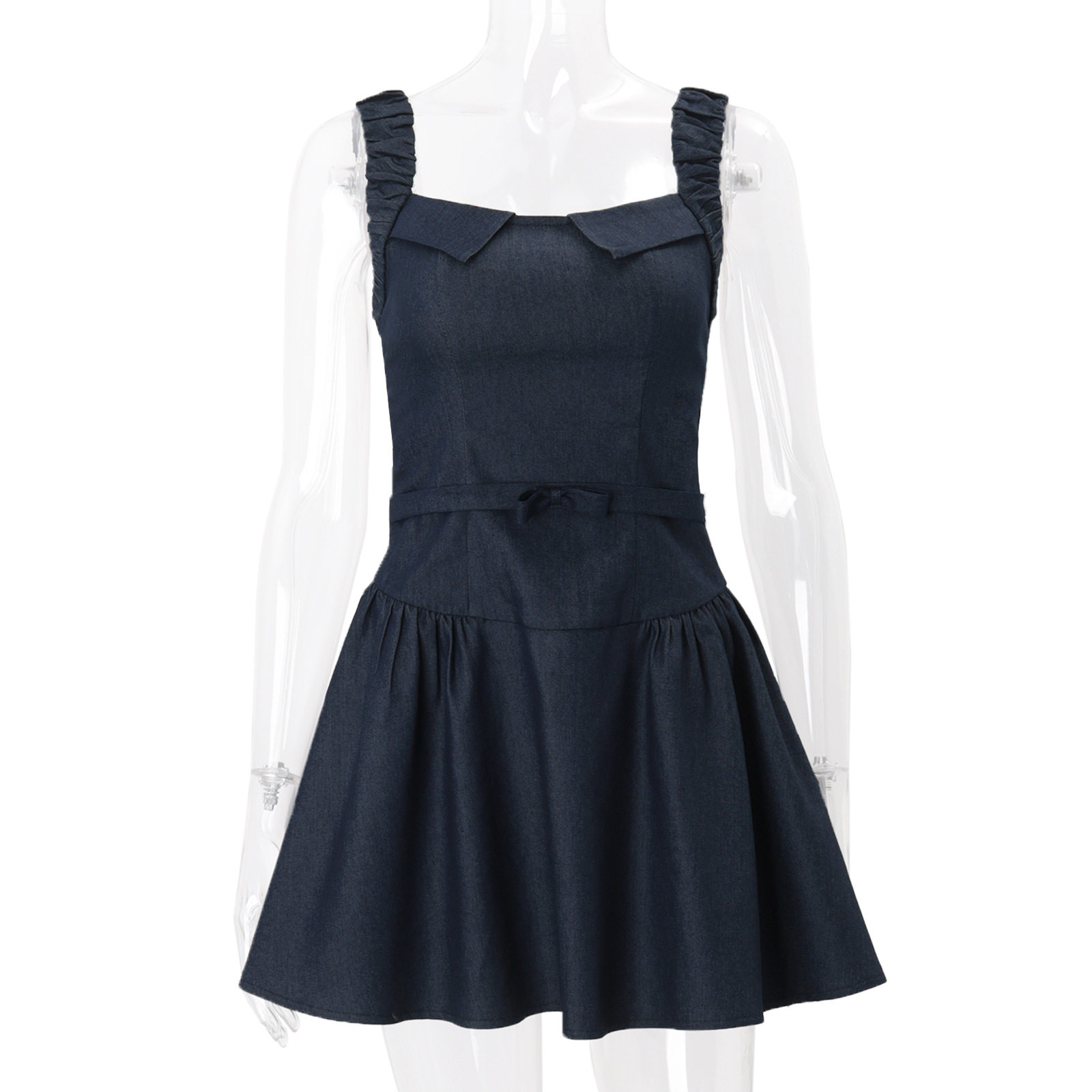 Summer Sweetheart Mini Dress Square Neck Waist Cinching Spaghetti Straps Trendy Casual Wear Wholesale Available