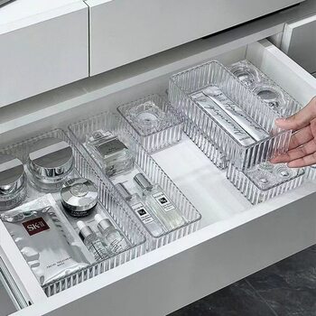 Desktop Drawer-Type Storage Box Right-Angle Desk Cabinet Built-In Stationery Box Rectangular Plastic Desk Organizer Box