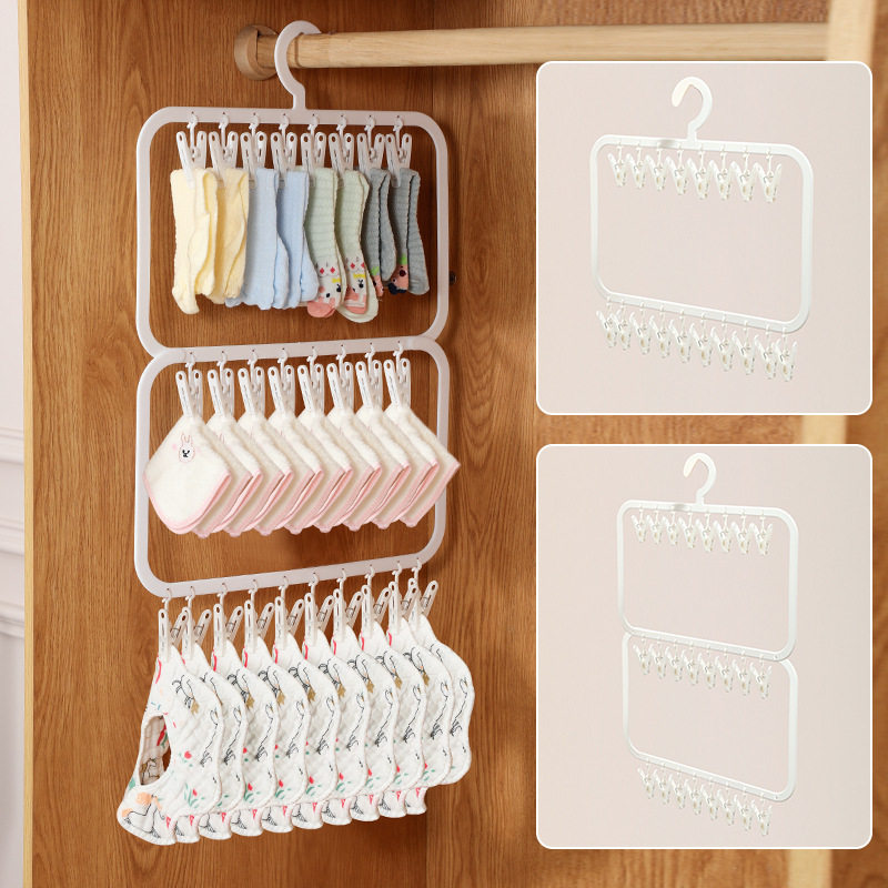Jijubaby Wardrobe Storage Baby Hanger Children's Hat Bib Towel Sock Hook Drying Clothes Rack Free Shipping