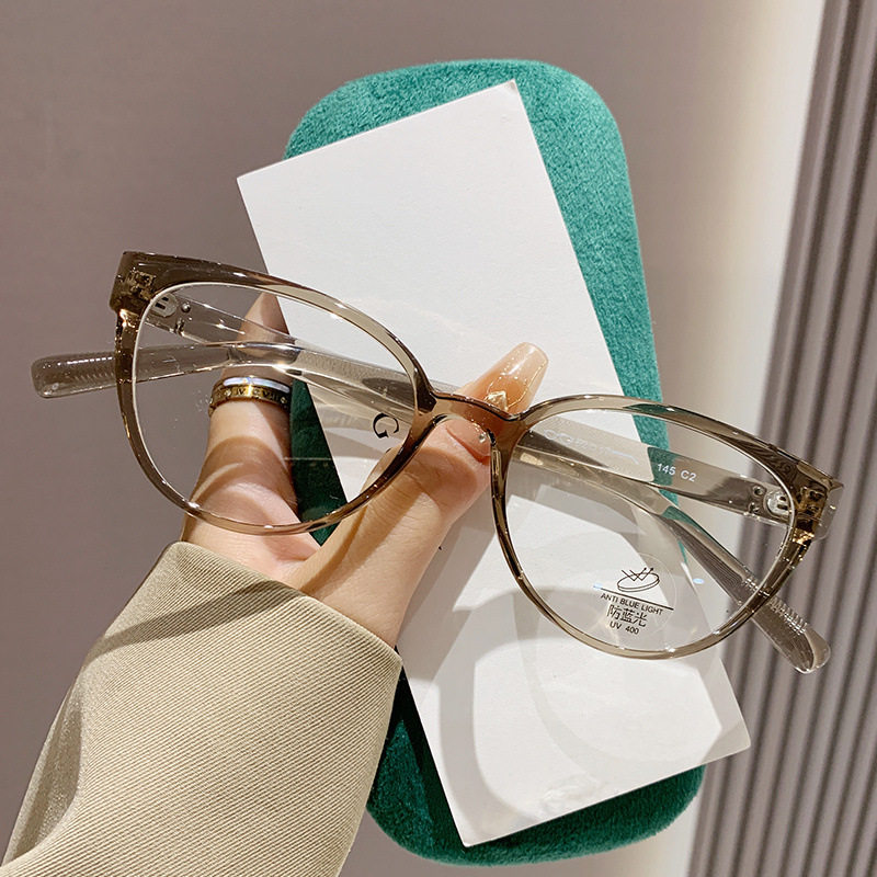 Internet Celebrity Retro Girl Cat Anti-Blue Light Glasses for Women Without Makeup Artifact Round Face Cat-Shaped Glasses Frame Tr23027