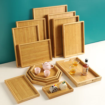 Wholesale bamboo wood tray snack tray rectangular simple household bamboo tea tray wooden plate barbecue tray special clearance