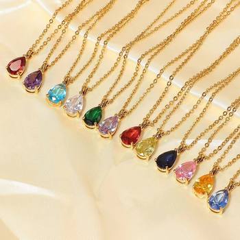 Europe and the United States hot selling twelve constellations birthstone necklace color gem drip pendant stainless steel gold plated clavicle chain