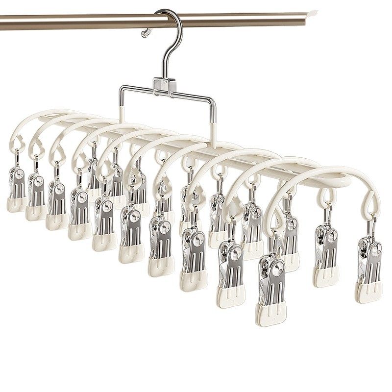 20-Clip Sock Drying Rack Stainless Steel Household Balcony Underwear Drying Tool Windproof Hanger Baby Sock Clips