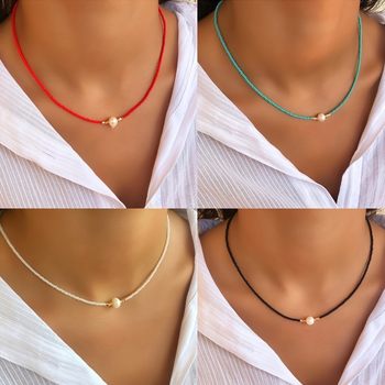 European and American ins style model with fashion fashion style color beads fresh water pearl necklace clavicle chain wholesale women