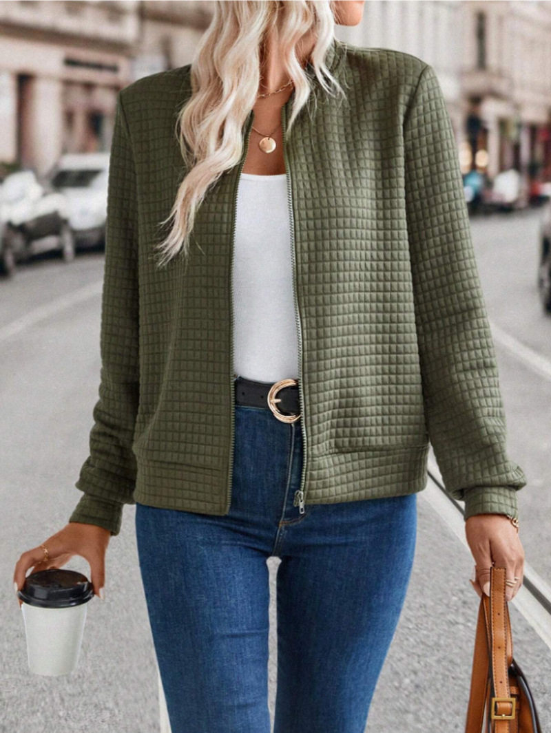 Autumn Long Sleeve Zipper Detail Cardigan Solid Color Lightweight Casual Style Wholesale Available
