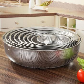 Stainless Steel Single-Ring Filter Basin 6-Piece Set with Fine Mesh Basket, Multi-Purpose Draining Basket, Fruit Basket, Double-Handle Rice Washing Sieve, Rice Washing Basin