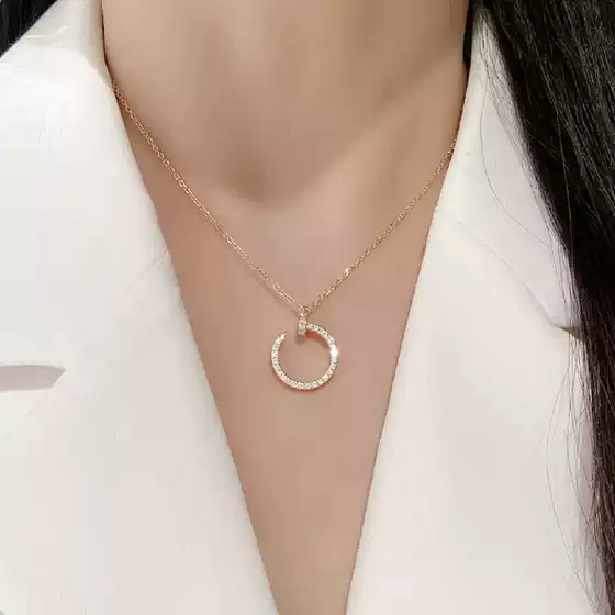 Kajia Nail Series Full Diamond Necklace 18K Plated Diamond-Encrusted Cnc Engraved Pendant Clavicle Chain Rose Gold Cross-Border Bestseller