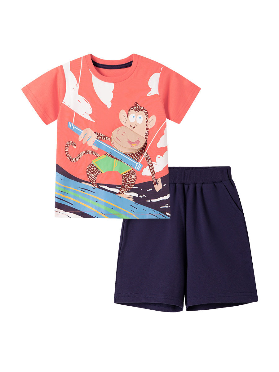 New Kids' Summer Cartoon Printed Short-Sleeve Set, Cotton Boys' Outfit