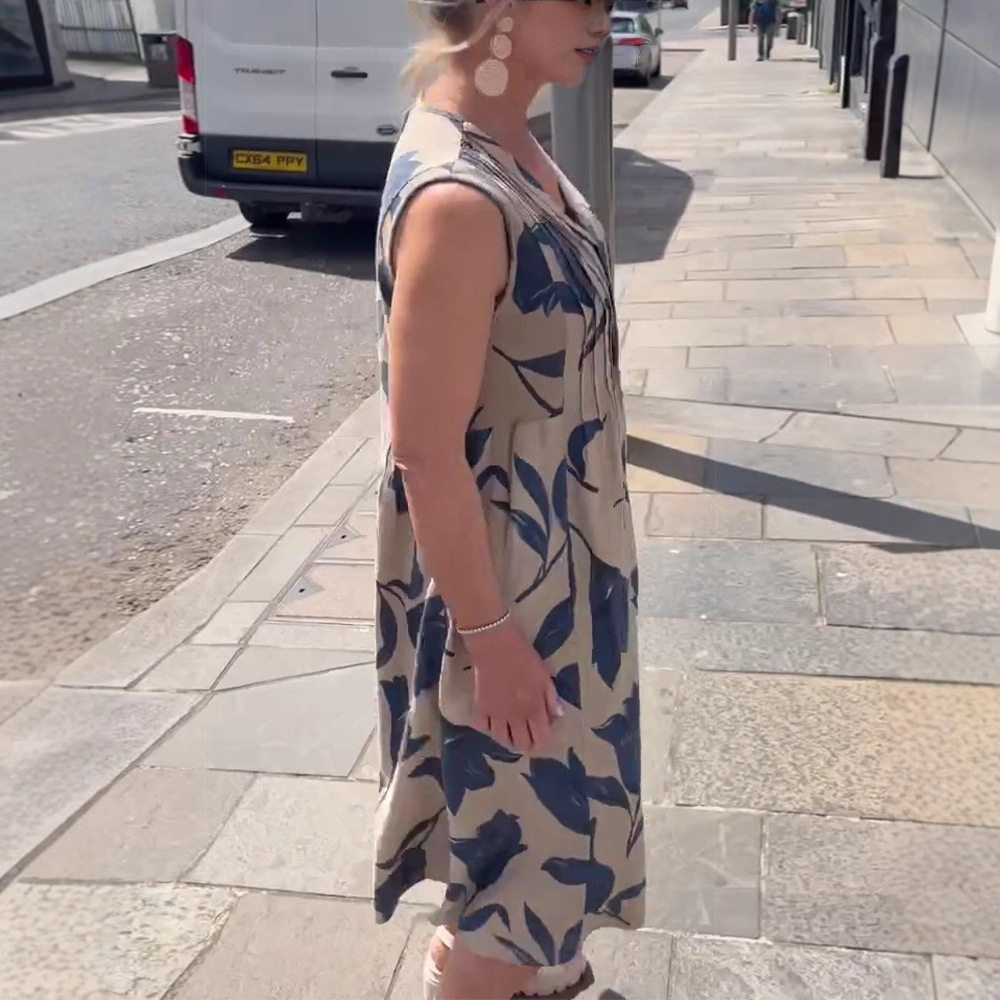 Summer Floral V Neck Button Sleeveless Dress Loose Fit Casual Style Perfect for Everyday Wear Wholesale Available