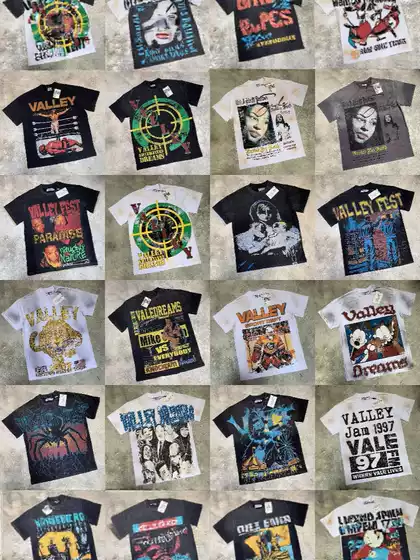 25Ss Cross-Border Export Trendy Brand Vale High-Quality Printed Loose Hip-Hop Short-Sleeved Men's T-Shirt Summer Pure Cotton Wholesale