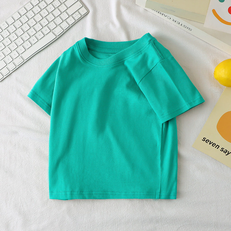 Girls' Cotton Short-Sleeve T-Shirt, New Summer Style, Boys' Versatile Minimalist Half-Sleeve Tee, Thin Summer Wear