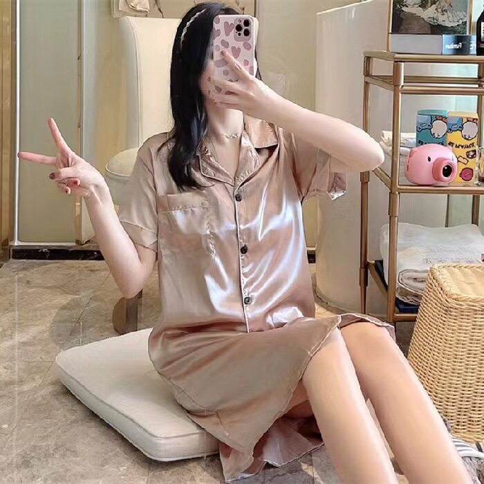 冰丝睡衣女夏季开衫短袖短裤仿真丝宽松大码跨境家居服套装M-5XL