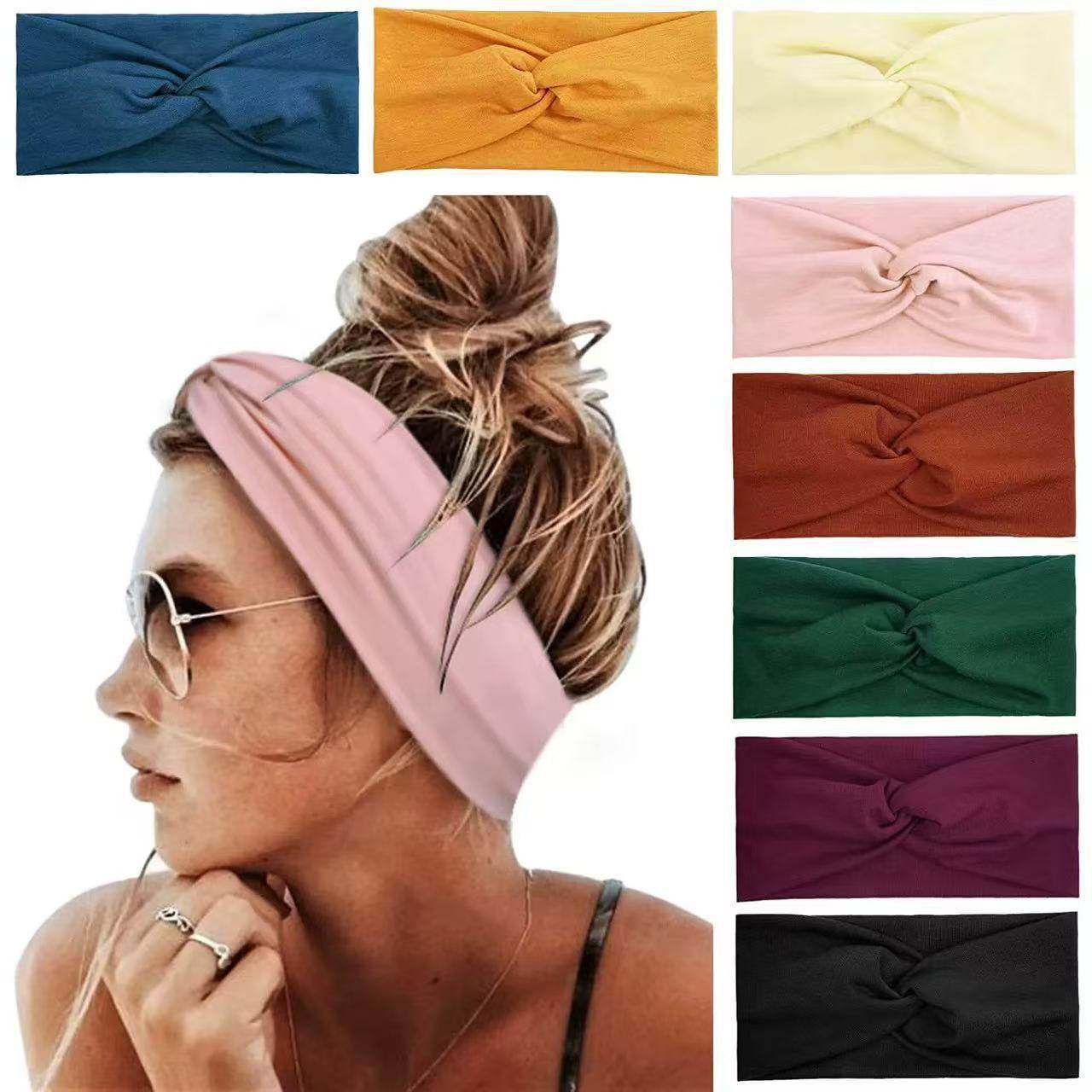 European and American Candy-Colored Cross Headband, Elastic Women's Sports Yoga Anti-Sweat and Sweat-Absorbing Fashionable Headband for Stray Hair