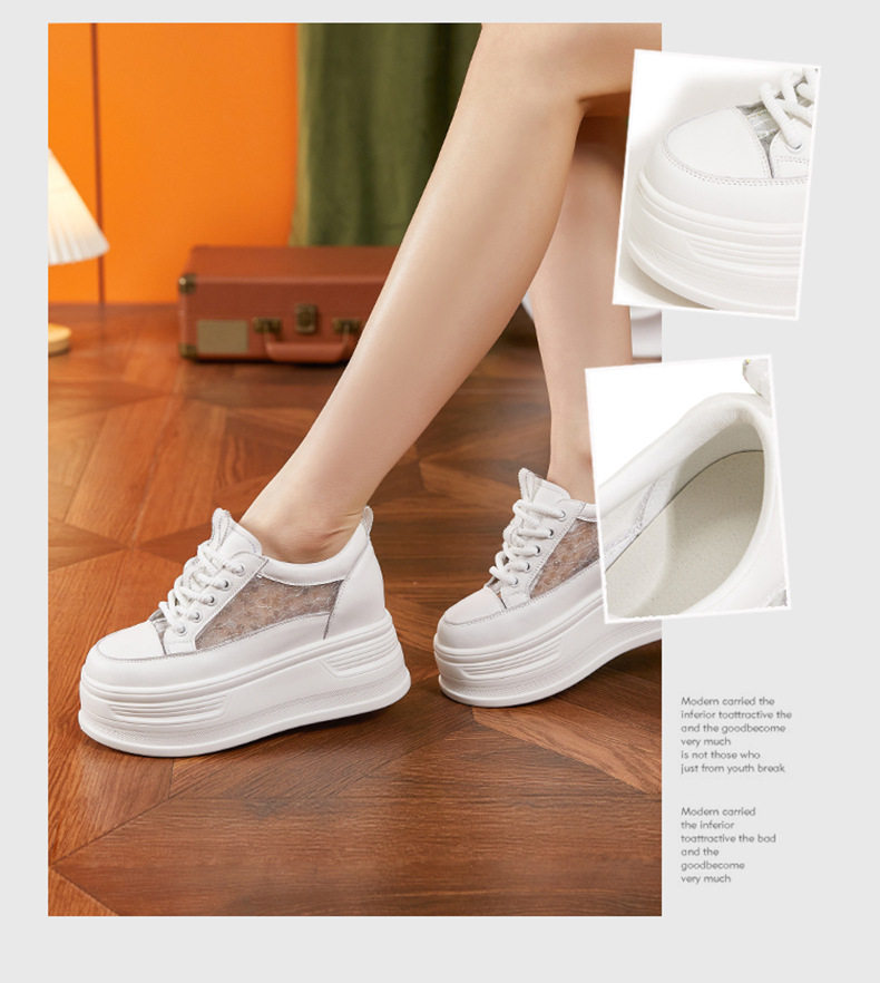 Giày sneaker nữ chunky đế dày lưới thoáng khí phong cách platform — Trắng, Đen chi tiết 2