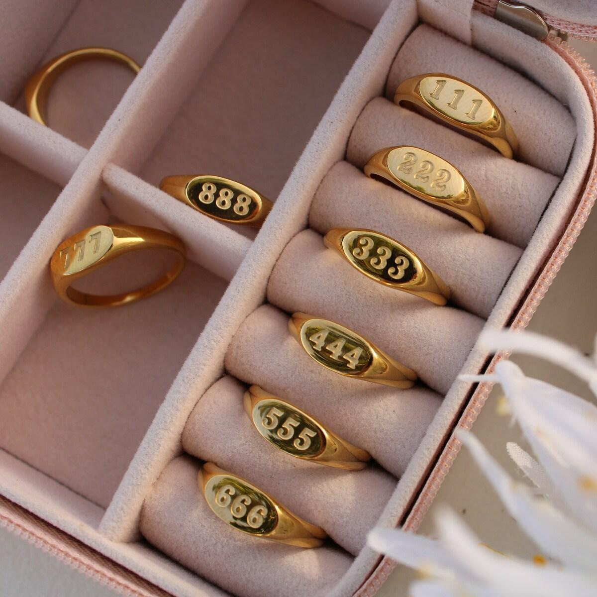 Qiaojin European and American Cross-Border Titanium Steel Number Rings 333 444 999 Wholesale Vintage English Letter Rings