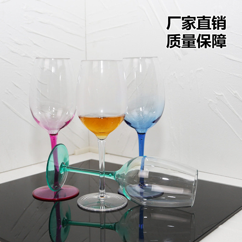 Cross-Border Hotel Creative Tall Wine Glasses Plastic Wine Glass Set Available in Three Colors for Wine