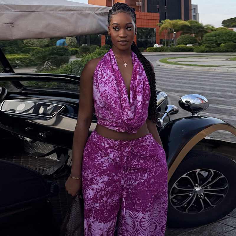 Casual Printed Loose Fit Pants Set Summer Fashion Street Style Two Piece Outfit Wholesale Available