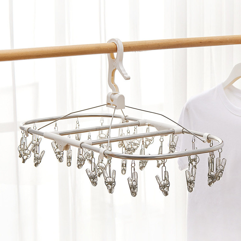 Stainless steel clothes hanger dormitory multi-clip socks rack multi-functional cool underwear drying underwear windproof artifact