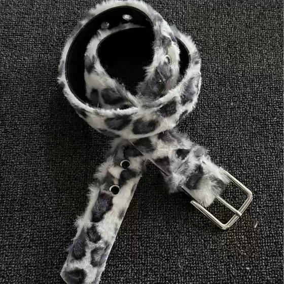 Leopard Print Plush Millennial Style Belt Niche Y2K Design Punk Street Pants Waist Chain Fashion Pin Buckle Belt