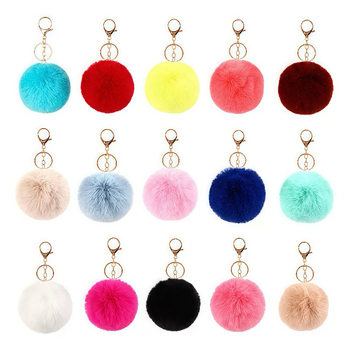 Imitation Rex Rabbit Fur Ball Keychain 8cm Plush Ball Bag Pendant Clothing Accessory Decoration Trendy Element: Round