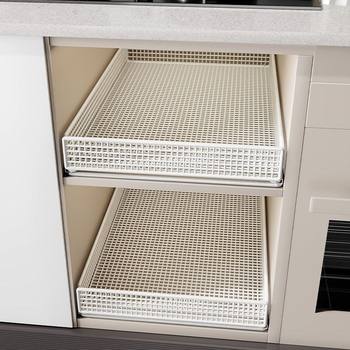 New Kitchen Drawer Organizer Stainless Steel Pull-Out Multi-Functional Storage Box Storage Basket with Track for Home Use