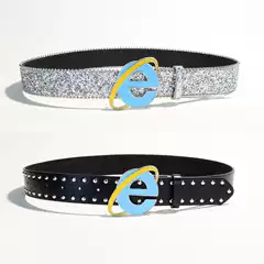 Cross-Border Foreign Trade Belt for Women, American Style Ins-Style Letter E Personalized Leather Belt, Subculture Black Belt for Women