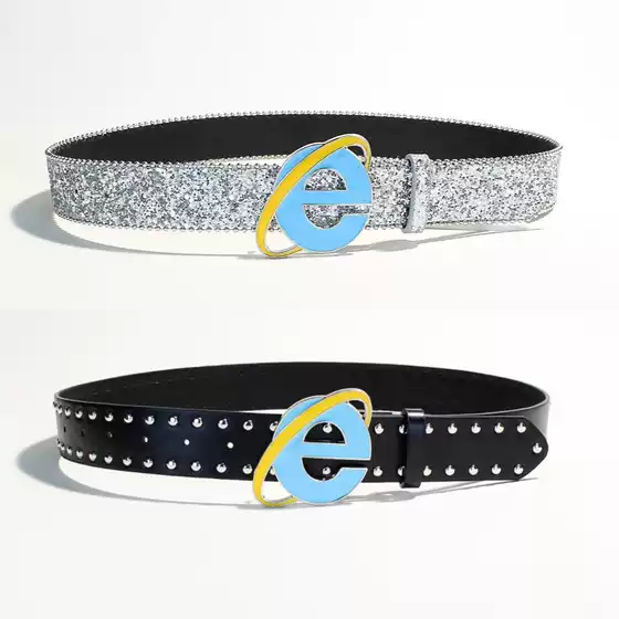 Cross-Border Foreign Trade Belt for Women, American Style Ins-Style Letter E Personalized Leather Belt, Subculture Black Belt for Women