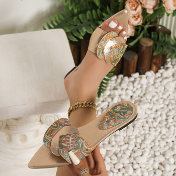 2025 New Summer Casual Flats Retro Sandals Slippers Women's Shoes Cross-Border Spot Item Number 203-172Xm