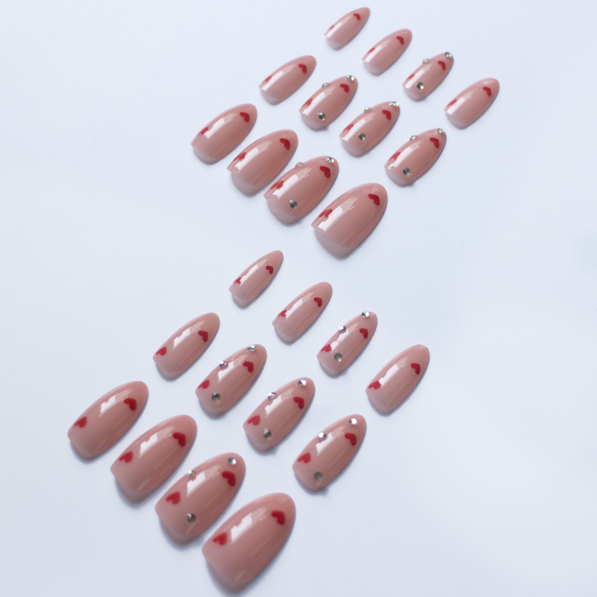 X-0073 Wear Armor European and American Cross-border False Nails Almond-shaped Love Flat Bottom Drill Wear Manicure 24 Removable Pieces