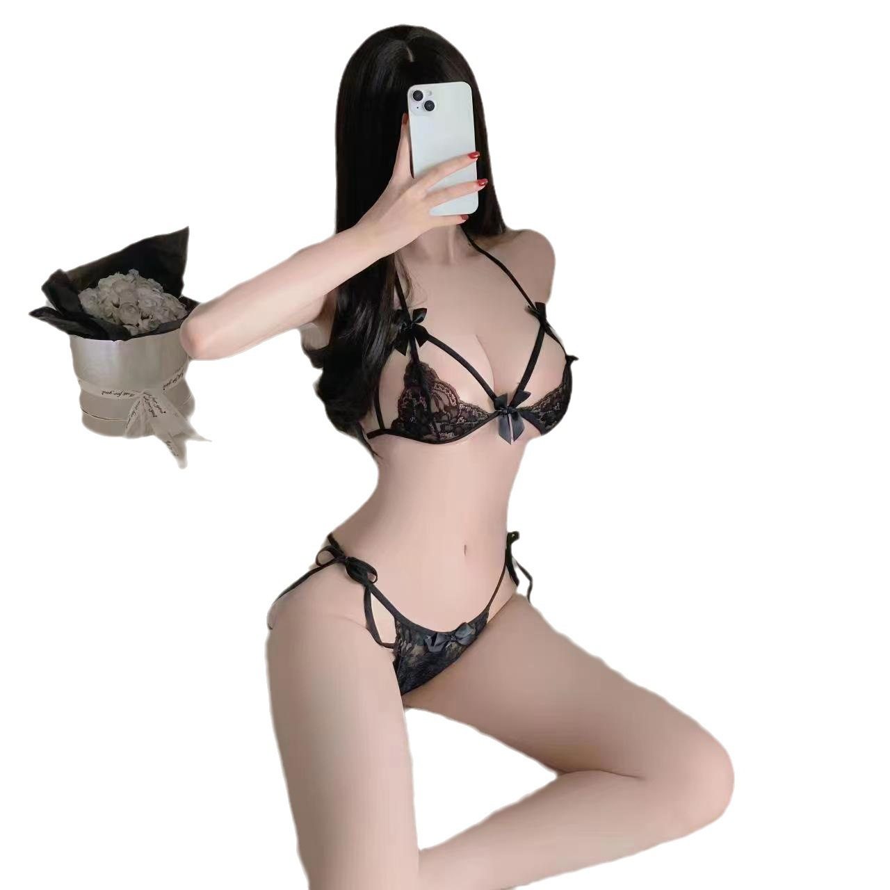 sexy lingerie sexy lace three-point bra underwear ladies transparent temptation pajamas suit temptation passion women